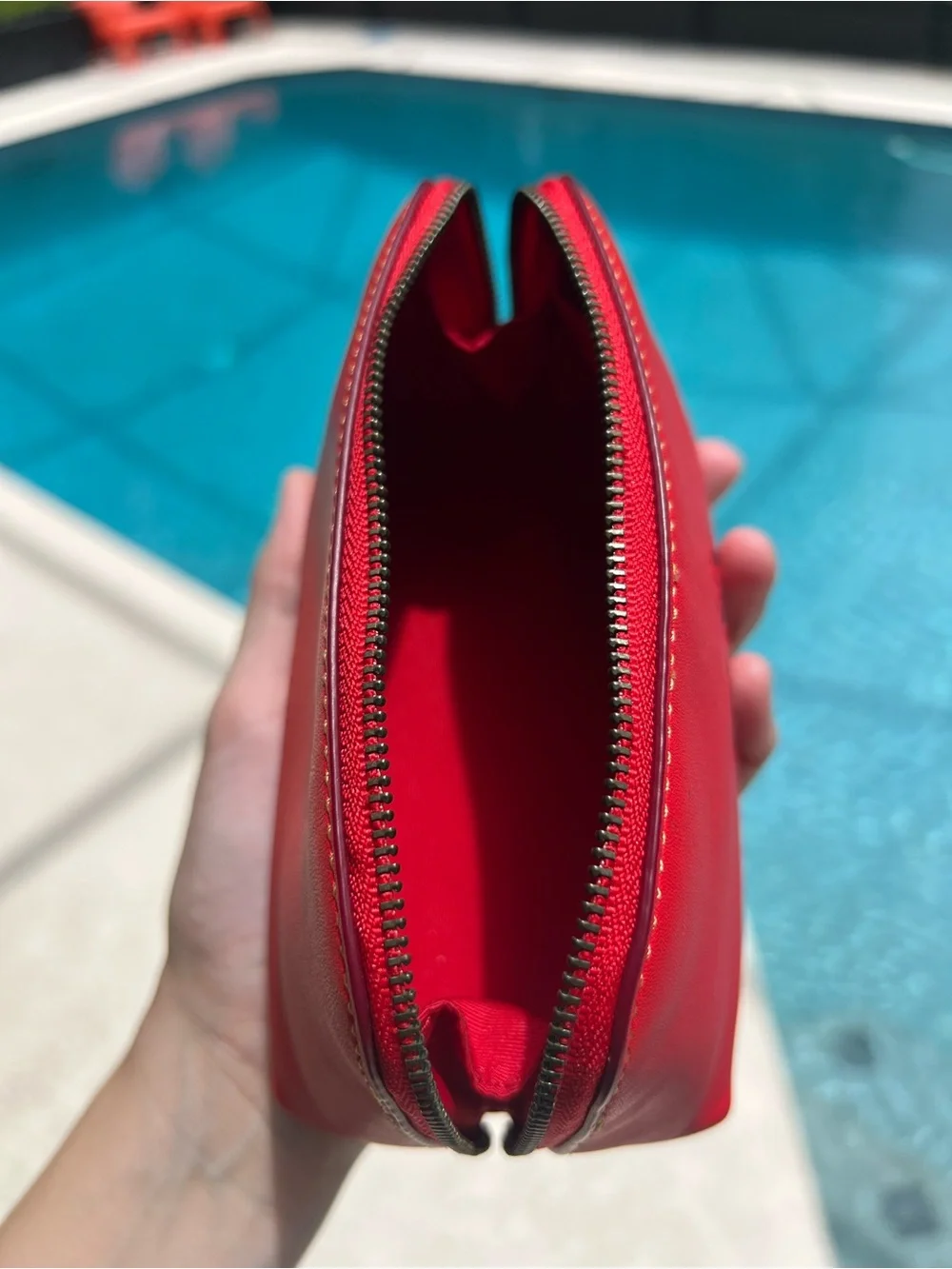 Coach Mickey Mouse Disney Red leather cosmetic zip bag F59820
